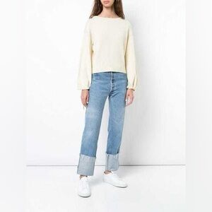 VINCE WOOL CASHMERE SCRUNCH SLEEVE WOMEN HOODIE SWEATER